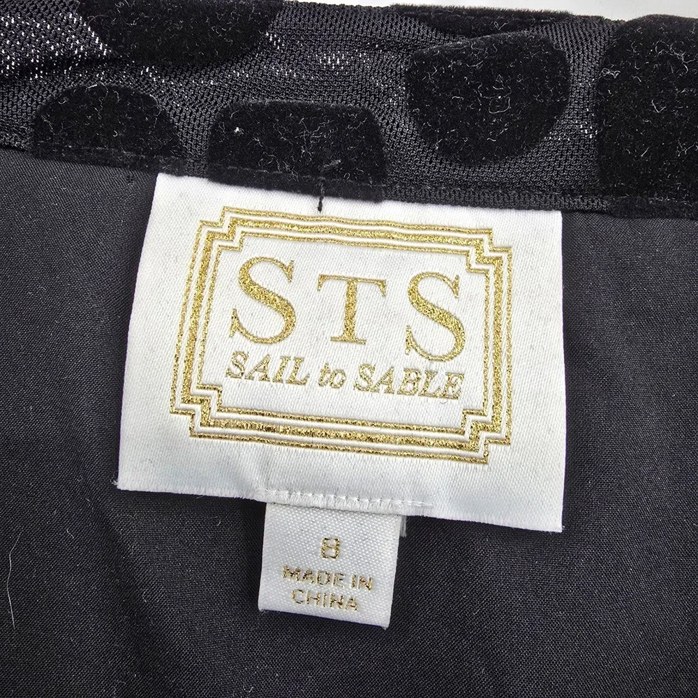 Sail to Sable STS Womens Black Polka Dot Burnout Velvet Tie Neck Shift Dress‎ 8